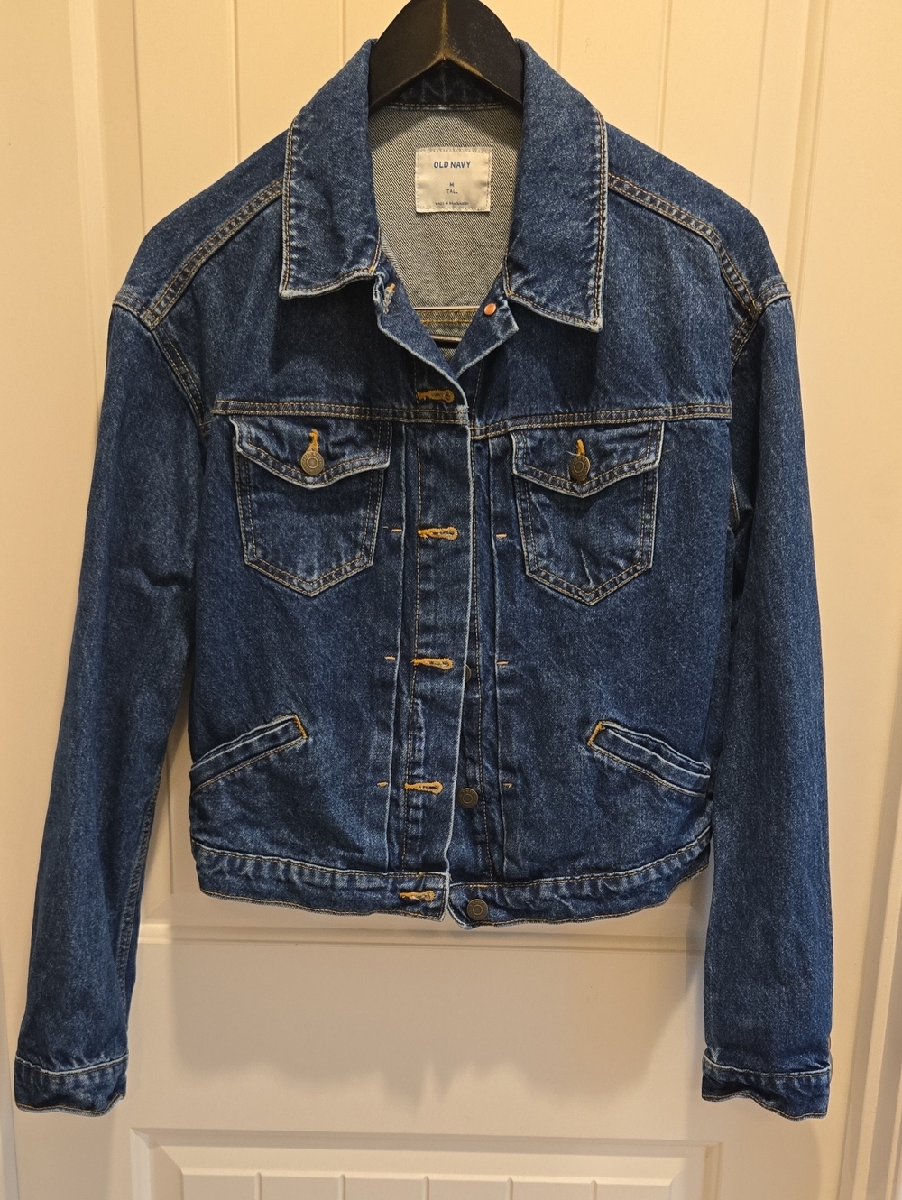 Old Navy Dark Blue Denim Trucker Jacket MED TALL